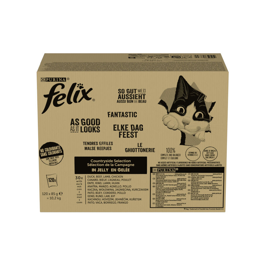 120 sobres x 85 g Felix Fantastic Selecciones Favoritas de Carnes en Gelatina sobre para gatos &ndash; Multipack, , large Imagen numero 3